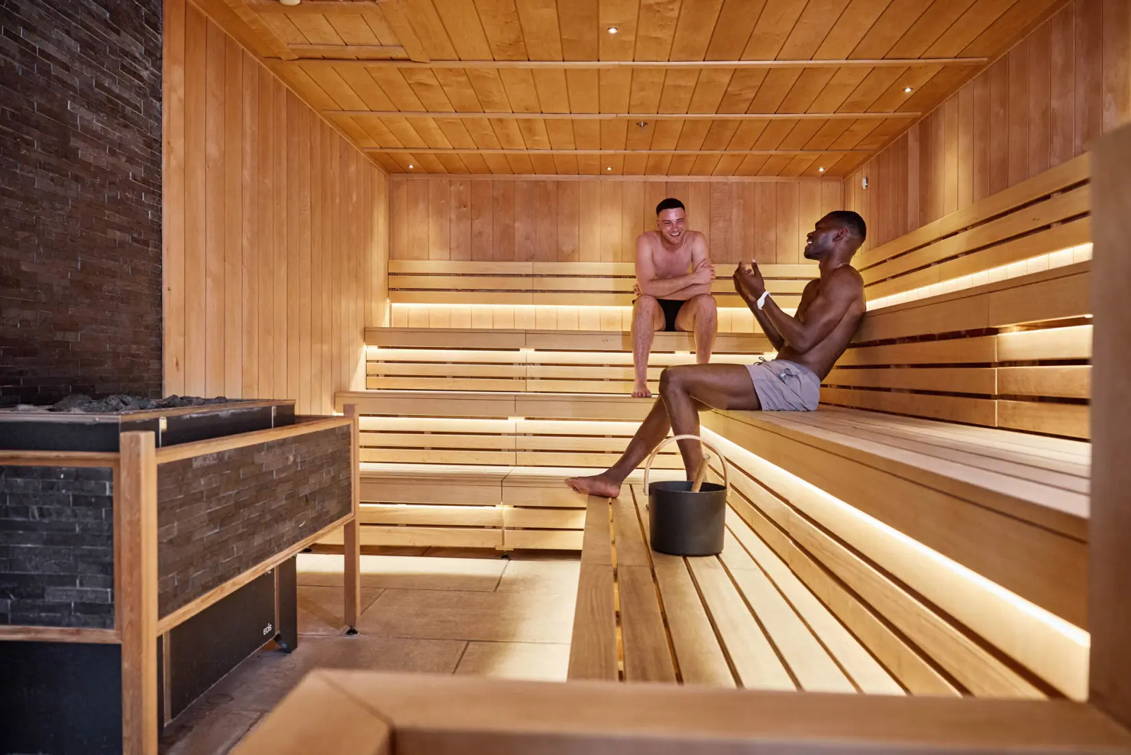 An image of two men in the sauna at Eden Hall