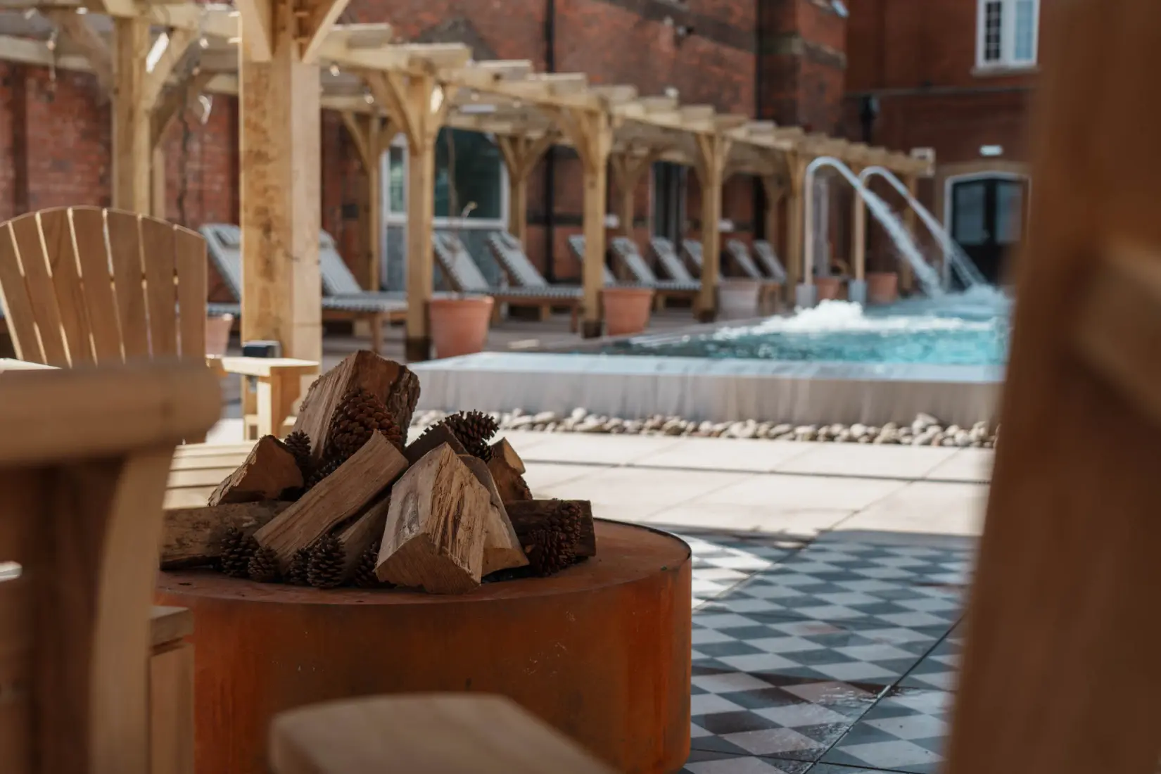 An image of the outside pool side at Eden Hall