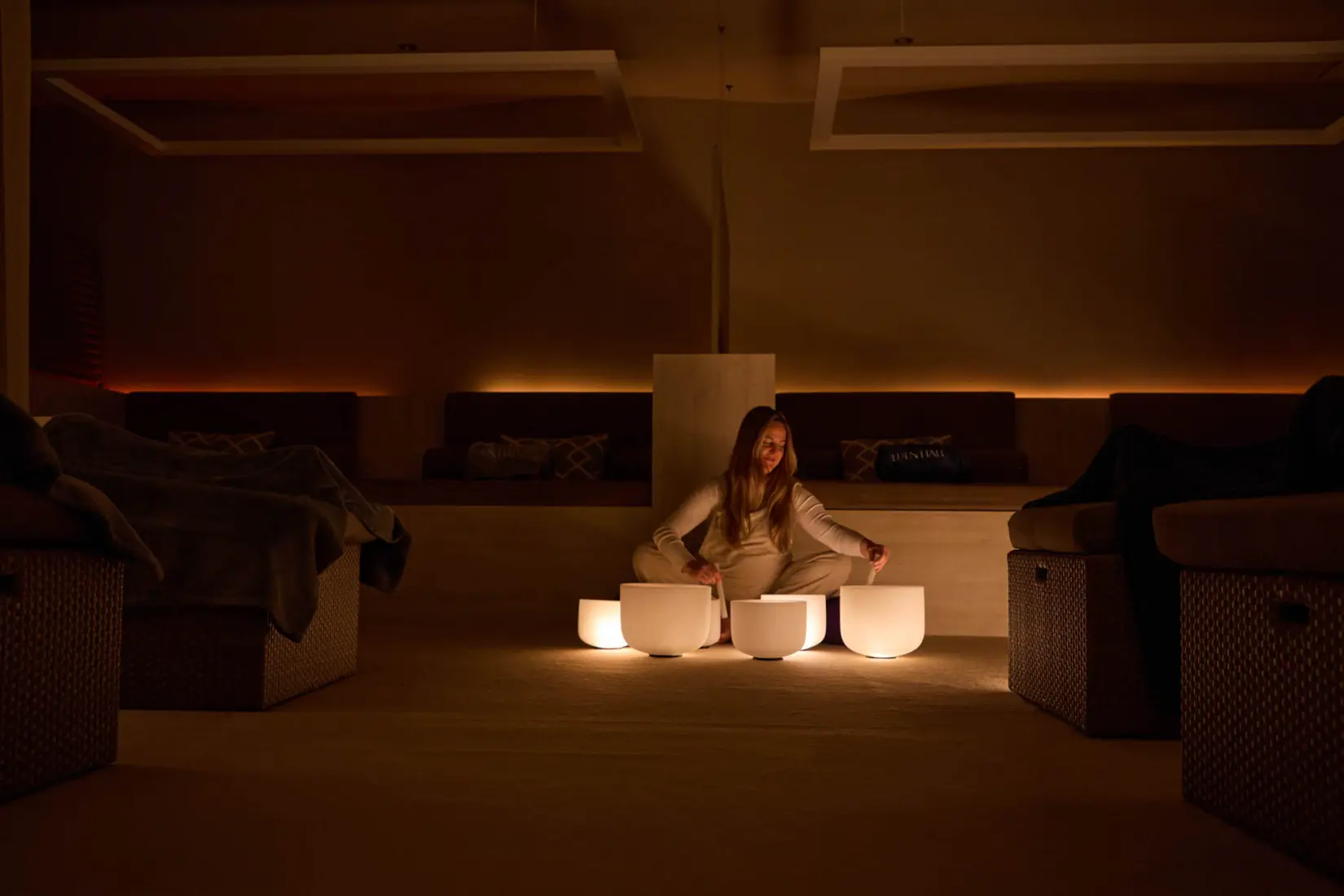 An image of a sound bath treatment at Eden Hall