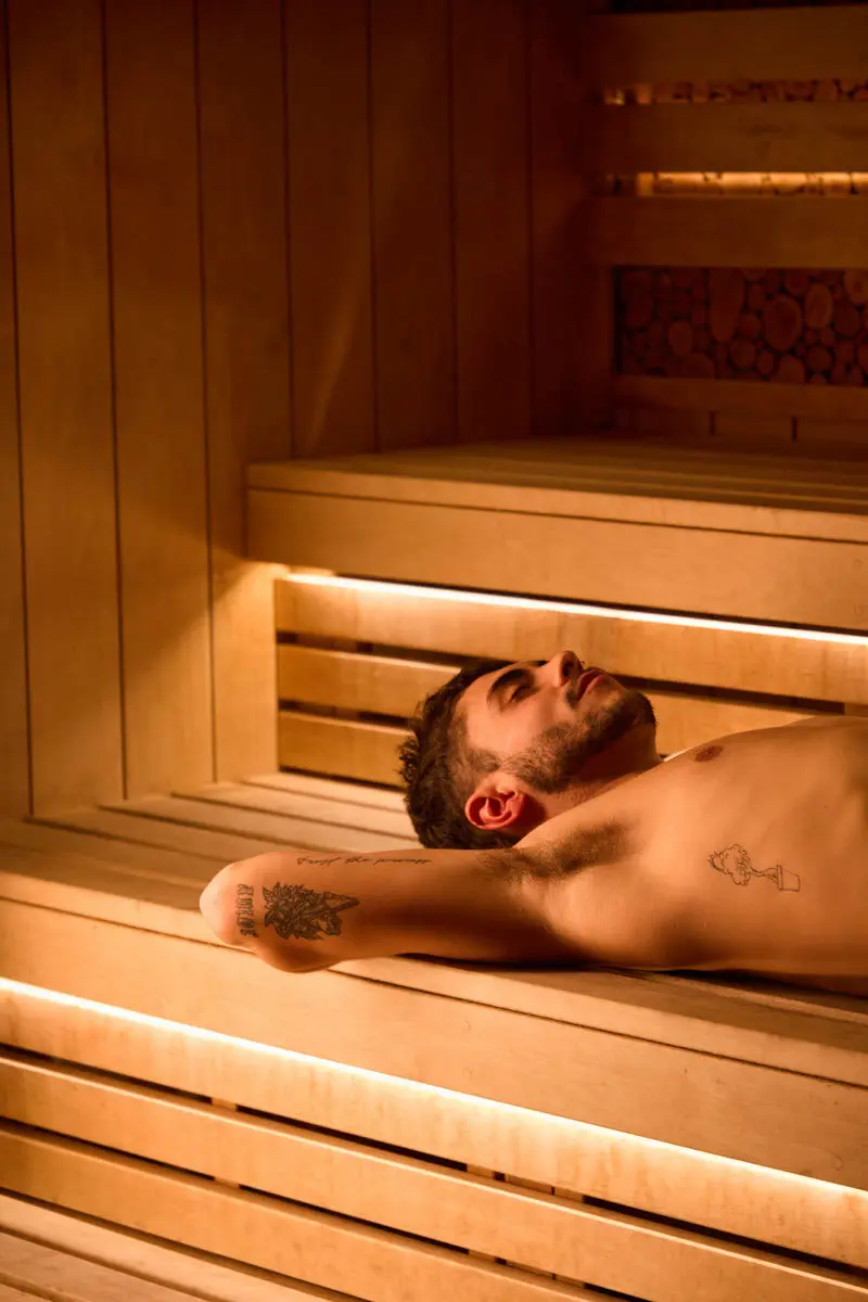 An image of a man in the sauna at Hoar Cross Hall