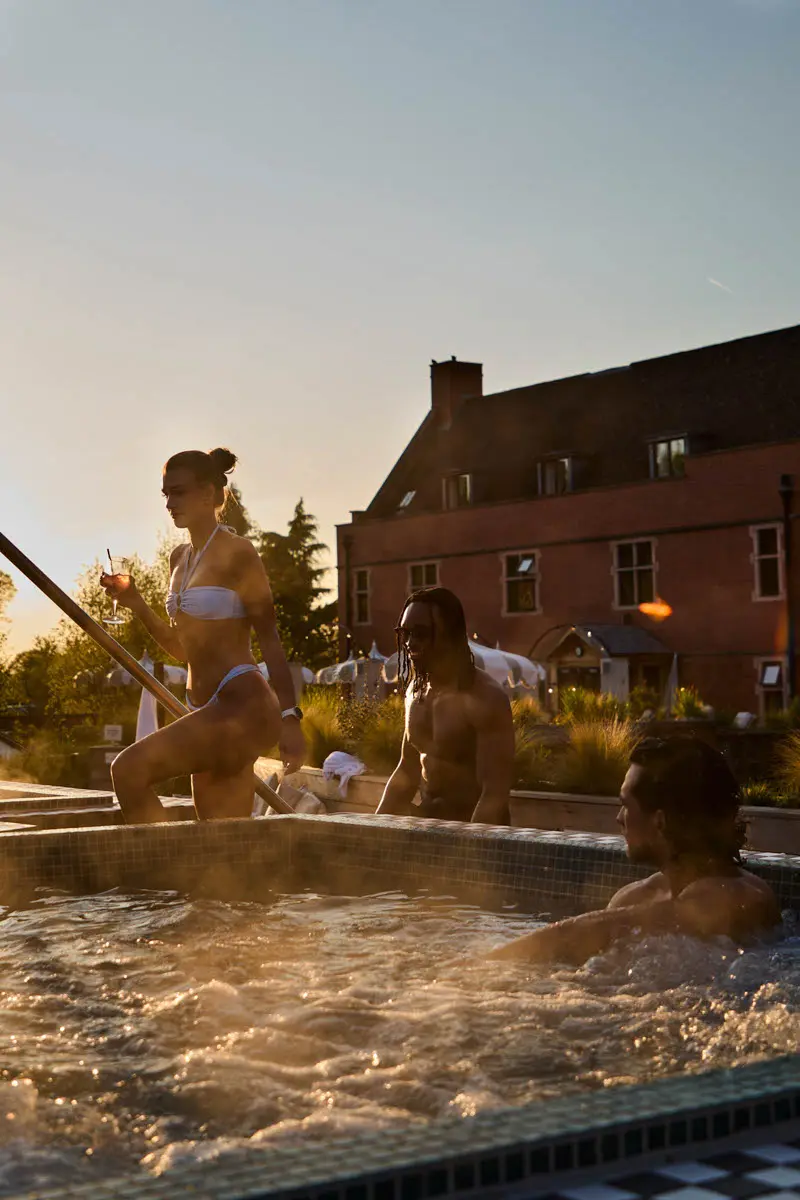 An image of a group in a hot tub at spa terrace at Hoar Cross Hall