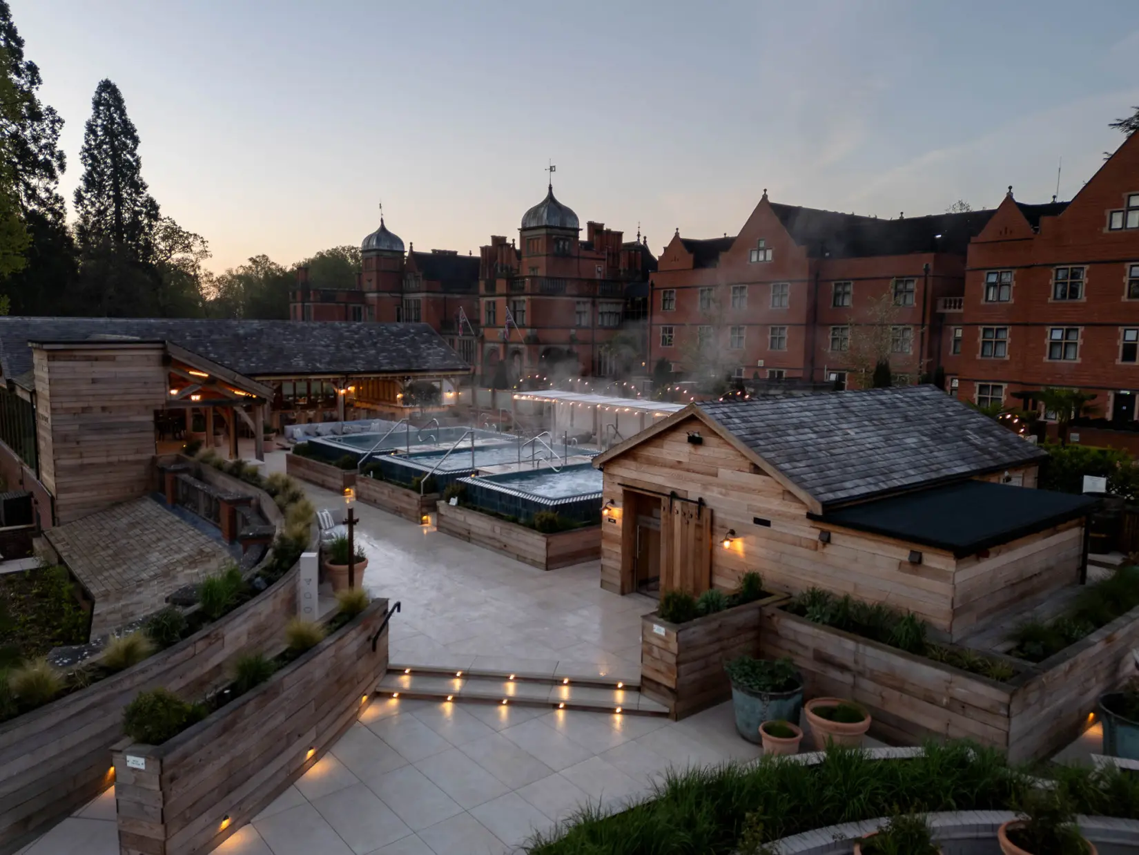 An image of the terrace at Hoar Cross Hall