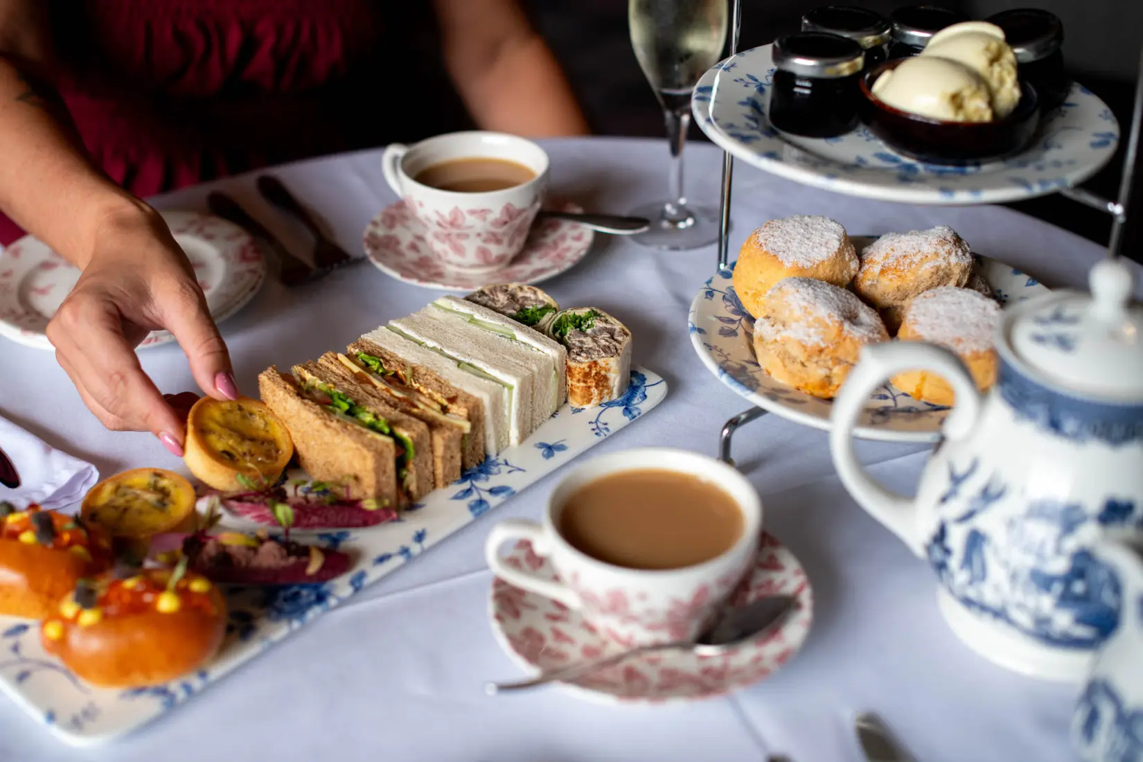 An image of a afternoon tea set at Hoar Cross Hall