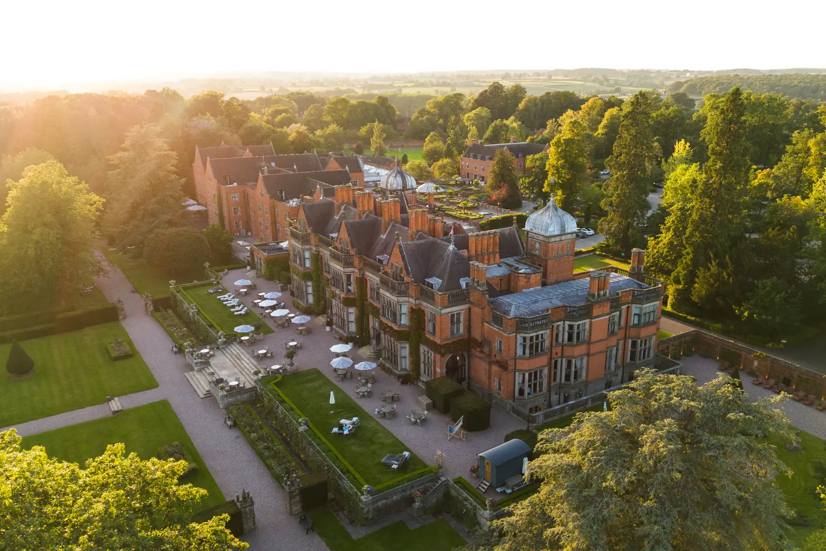 Exterior Drone shot of Hoar Cross Hall